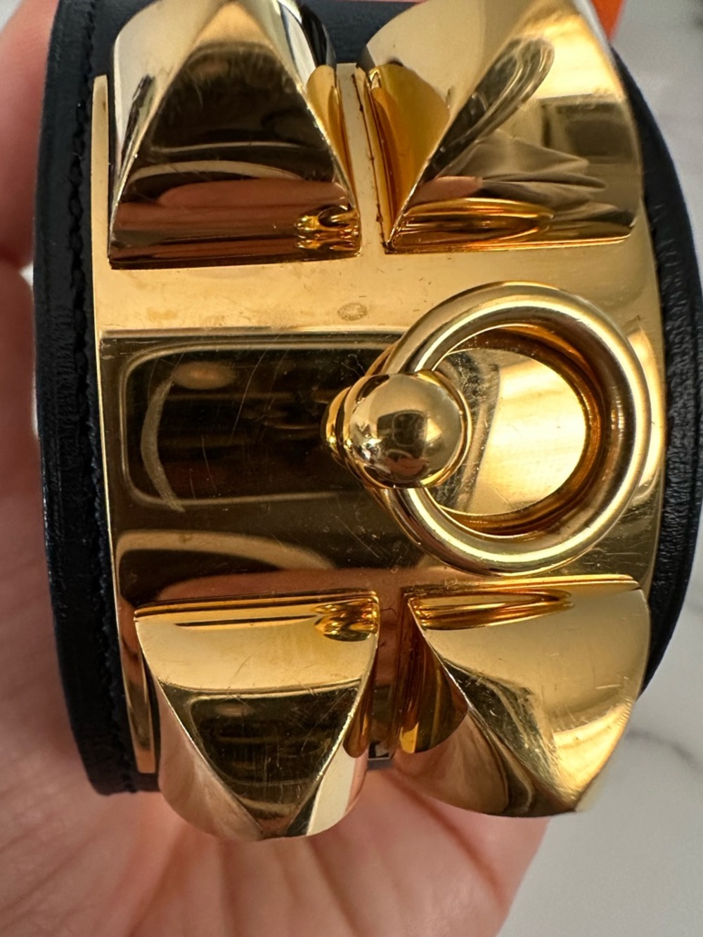 Hermès Collier de Chien Gold & Black Leather Bracelet - Picture 9 of 16